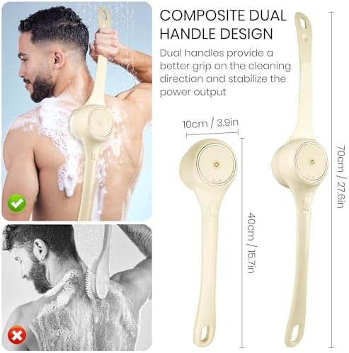 Electric Body Brush Back Scrubber for Shower, Auto Spinning Exfoliating Massage Bath Brush Rechargeable, Dual Long Handle, Deep Cleansing, Waterproof, Rotating Body Brushes with 5 Brush Heads