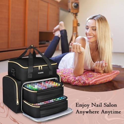 YOREPEK Extra Large Nail Polish Organizer Case Holds 96 to 100+ Bottles (15ml/0.5 fl.oz) UV lamp, Gel Polish Travel Case Bag with 2 Removable Pouches Fits Nail Suppiles, Gift for Manicurist, Girls