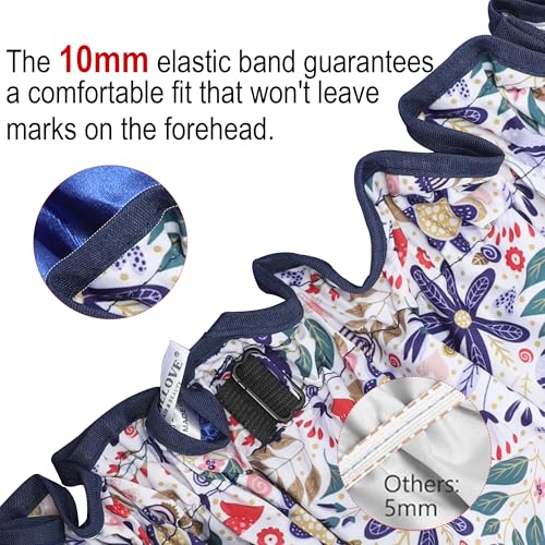 Luxury Reusable Shower Cap for Women Double Layered Shower Caps Bonnet with Adjustable Elastic Strap, Leakproof Nonslip Large Satin Lined Shower Bath Cap for All Hair Lengths-Ladies Gift Blue-Flower