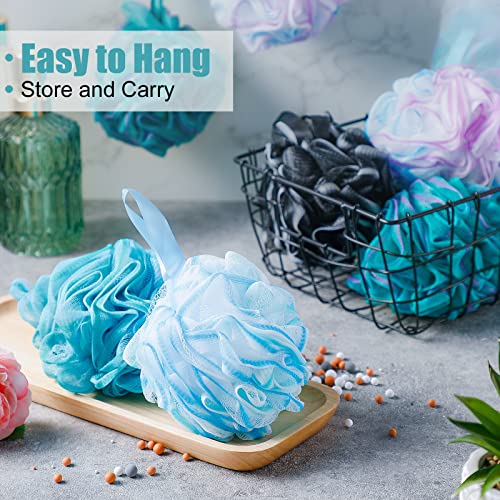 Shellwei 32 Pcs Bath Sponge Shower Loofahs Bulk 60 g Charcoal Body Shower Large Mesh Puff Soft Scrubber for Men and Women Exfoliating Pouf Balls with Bathing Accessories