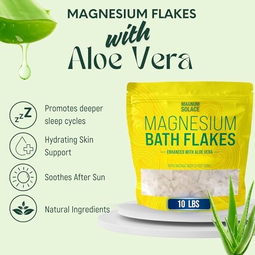 Magnesium Bath Flakes - Dead Sea Salt – Dead Sea Salts for Soaking – Magnesium Flakes for Bath - Enhanced with Aloe Vera (10 Pound)