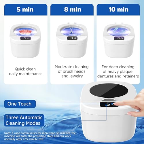 Professional Ultrasonic Retainer Cleaner Retainer Cleaning Machine - 45kHz Ultrasonic Cleaning, Suitable for Denture Mouth Guard Aligner Dental Trays