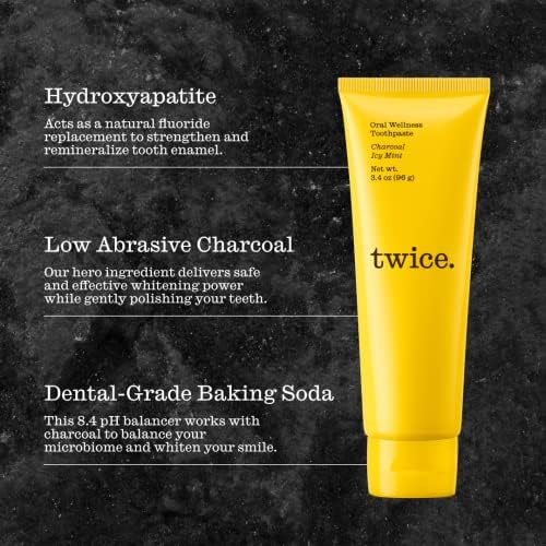 Twice Fluoride Free Hydroxyapatite Toothpaste, Gentle Charcoal Whitening. No Mess, Great Tasting, Complete Oral and Dental Care (ICY Mint Flavor - 4 Pack)