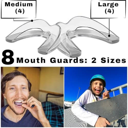 Mouth Guard for Grinding Teeth at Night Guards for Teeth Grinding 8-Pack (2 Sizes) and 2 Travel Cases Trimmable Design Hot Water Fit Mouthguard for Tooth Protection