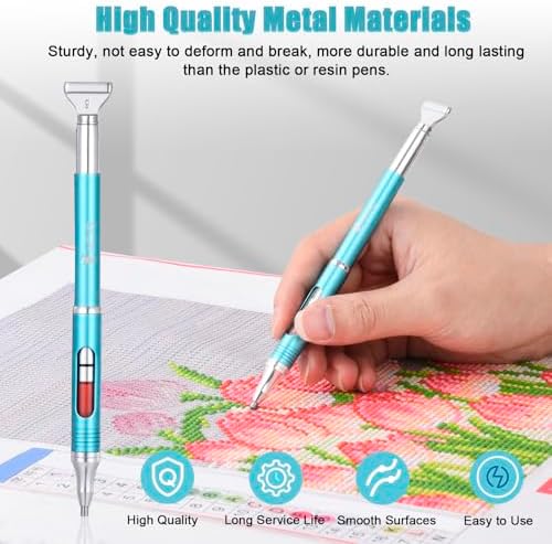 Diamond Art Pen Refillable Wax Pen for Diamond Painting, Metal 5D Diamonds Art Accessories Pens with a Multi Placer, Blue