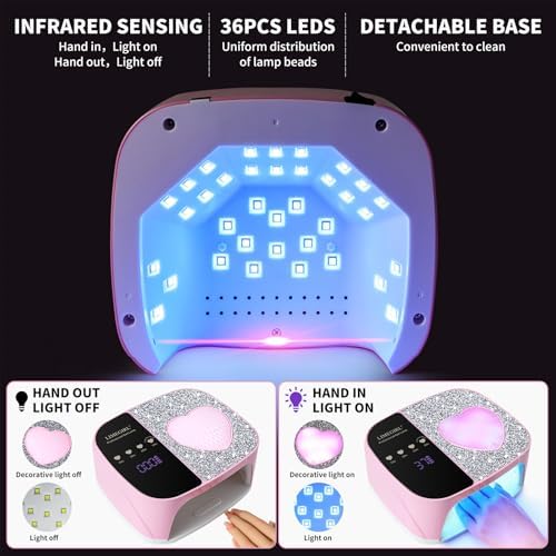 LimeGirl Cordless Nail Dryer for Gel Polish, UV LED Nail Lamp with Fast Curing UV Light & 4 Timer Settings, Portable Rechargeable Gel Lamp Nail Art Tool for Manicure Pedicure at Home & Salon (Pink)