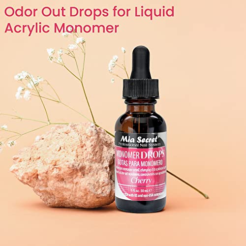 Mia Secret Monomer Drops Cherry Scent, 1oz - Odor Out Drops for Liquid Acrylic Monomer - Liquid Monomer Odor Neutralizer