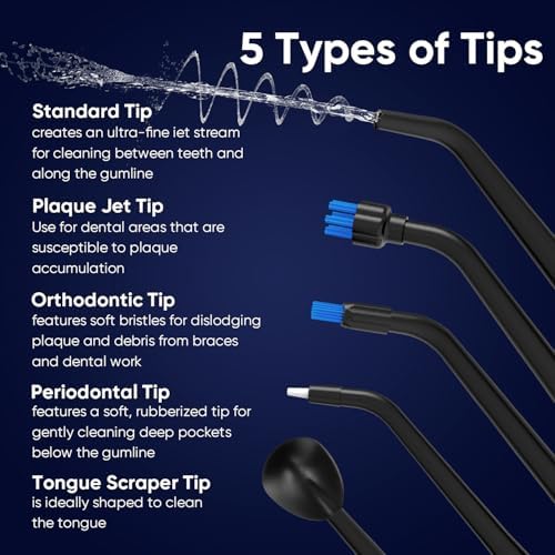 MySmile LP211 Cordless Water Flossers, Portable Rechargeable Oral Irrigator for Teeth Cleaning, 5 Cleaning Modes, IPX7 Waterproof, 8 Replacement Tips and a Storage Pouch (Midnight Black)