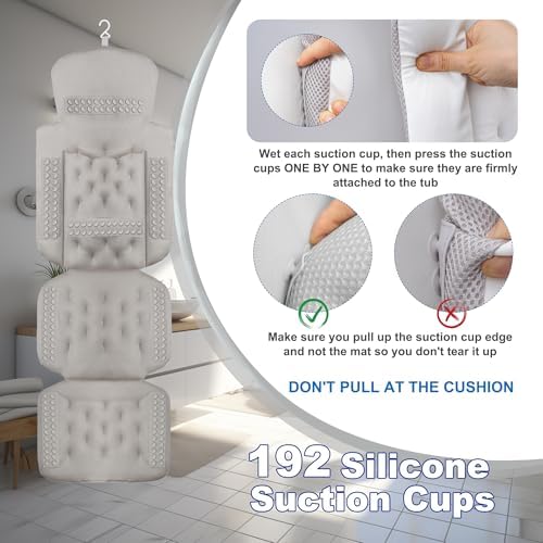 Luxury Full Body Bath Pillow for Bathtub, Bath Pillows for Tub with Mesh Laundry Bag, Cushion for Bathtub Headrest Neck Back Support - 5D Air Mesh & Quick Drying | White 51" x 16"