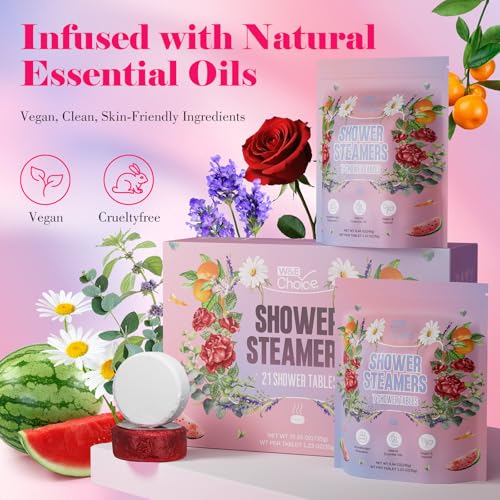 W&E Choice Shower Steamers Aromatherapy - Shower Bombs with Natural Essential Oils for Daily Relaxation & Stress Relief, Birthday Gifts for Women & Men, Gift for Women& Men, Mom, Teen 21 Pack