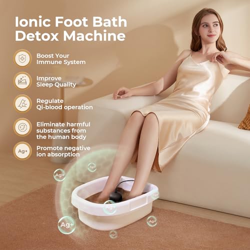 Upgraded Ionic Foot Detox Machine, Foot Spa Bath for Home Use, Foot Cleaner Machine To Remove Toxins with 2 Arrays, 15 Disposable Foot Bath Liners, Detox Sea Salt, Upgraded Durable Basin