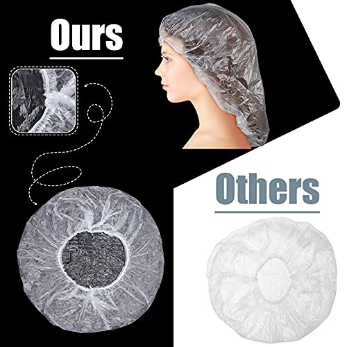 SATINIOR 50 Pcs Disposable Shower Caps Plastic Clear Large Lengthen Elastic Waterproof Bath Caps for Women Portable Travel Hotel Hair Salon Essentials Accessories Individually Wrapped