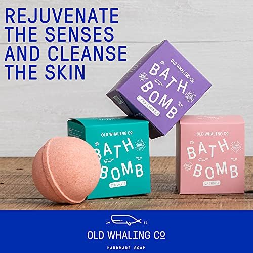 Old Whaling Co Coconut Milk Bath Bomb – Set of 4 – Handmade Bath Soak with Epsom Salts – Cleansing, Soothing and Moisturizing Fizz – Tropical, Floral Scent, 8 oz