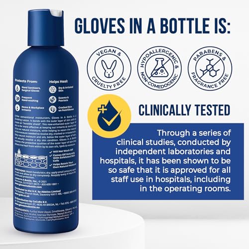 Gloves In A Bottle Non Greasy Healthcare Workers Hand Creams – Hand Cream for Nurses – Silicone Glove Cream – Water Resistant Dry Cracked Hands Treatment – Relief for Eczema – 2 oz & 8 oz with Pump