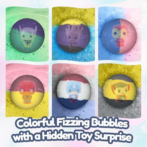 EvolutionUSA Black Epic Superhero Bath Bombs for Kids, 6 Super Hero Bath Bombs with Toy Inside, Lush Childrens Bathbombs, Organic Bathbomb with Surprise Inside, Fizzy Fun Superhero Bath Balls