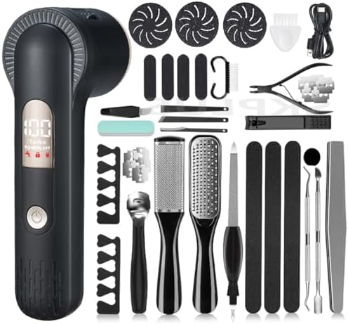 Electric Callus Remover with Dander Vacuum for Feet, Portable 36 in 1 Pedicure Kit Foot File Callus Remover, Waterproof Rechargeable Foot File for Foot Care with 3 Heads&LCD Display
