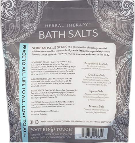 Soothing Touch Tension Relief Sore Muscle Soak Bath Salts Eucalyptus Clove & Peppermint, 32 Oz