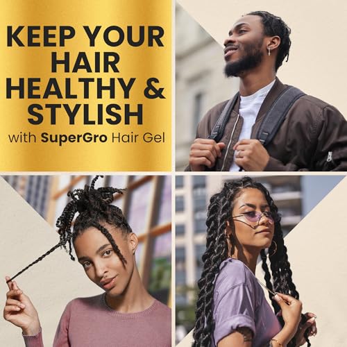 SuperGro Hair Gel with Extra Hold - For Braiding, Locking, Instant Edge Control, Twisting, Retwisting - Natural Grip Jam for Neat Shining - Braid, Loc Care Gel with Black Castor Oil - 16 oz