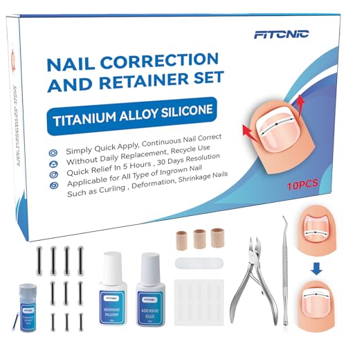 Titanium Alloy Ingrown Toenail Treatment, Ingrown Toenail Corrector Kit Specially Designed for Curved Nail Repair with Clip & Pusher & Protector Tool