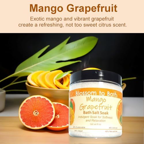 Mango Grapefruit Bath Salt Soak (8 Ounce) - Natural Fragrance - is A Versatile Soaking Aid with a Fresh Tropical Scent
