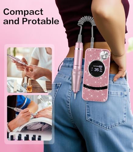 Professional Electric Cordless Nail Drill File with 11 Nail Drill Bits, 35000RPM DIY Glitter e Filer for Nails Kit Machine for Acrylic Nails Gel Polishing for Manicure Salon Home