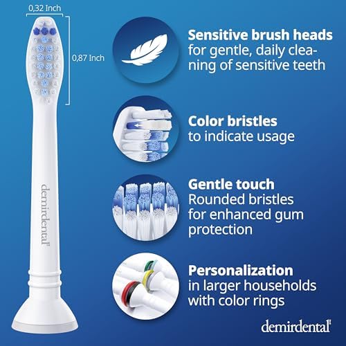 Toothbrush Heads Sensitive Compatible with Philips Sonicare Toothbrush Heads - Soft Replacement Heads for Sensitive Gums and Teeth - Gentle Brush Heads - White 8 Pack