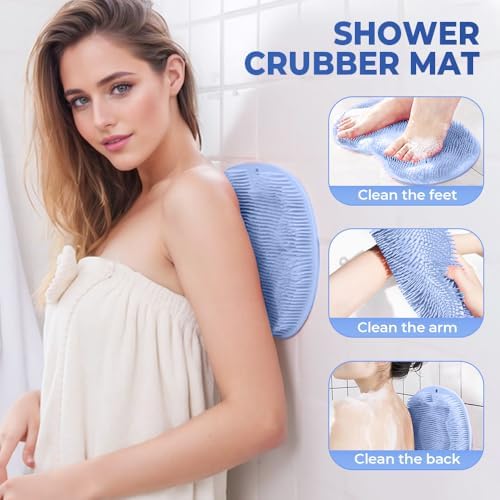 Shower Foot and Back Scrubber Mat,Body Scrubber,Wall Mounted Shower Foot Scrubber with Suction Cups,Exfoliating Silicone Massage Foot Cleaner for Shower (Dark Gray)