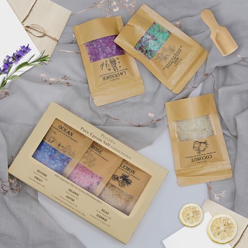 Bath Salts Gift Set 6-Pack - Relaxing Aromatherapy Spa Set for Women, 80g Self-Care Gifts for Mom, Mother's Day Birthday Gifts with Natural Sea Salts