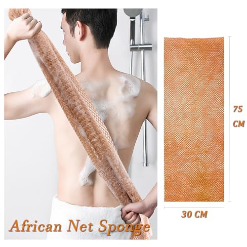Turmeric Soap + African Net Sponge, Lemon Turmeric Kojic Soap Bar and Exfoliator Bath Sponge Set for Face and Body, Deep Cleansing Exfoliating Moisturizing Smooth Skin