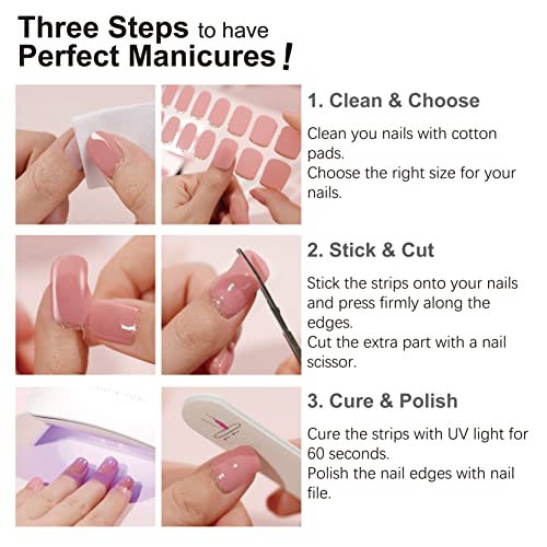 DANNI & TONI Semi Cured Gel Nail Strips French (Happy-Go-Lucky) Nude Gel Nail Stickers with White Tips 28 Stickers
