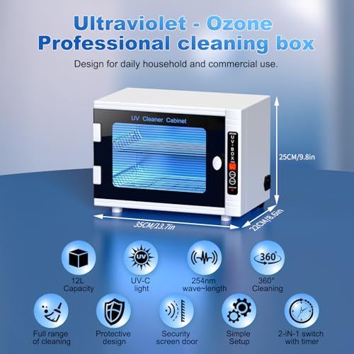 UV Light Nail Tool Cleaning Machine 12L High Capacity UV Cleaning Cabinet Salon Tools Cleaning Box with Timer Setting