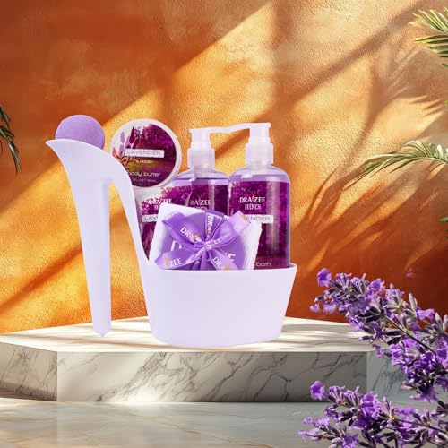 Luxury Spa Gifts for Women – 8 Pc Lavender Scented Bath and Body Set with Bubble Bath, Lotion & More – Luxury Self Care Kit for Wife, Mom, Best Friend, Girlfriend, Anniversary Gift by Draizee