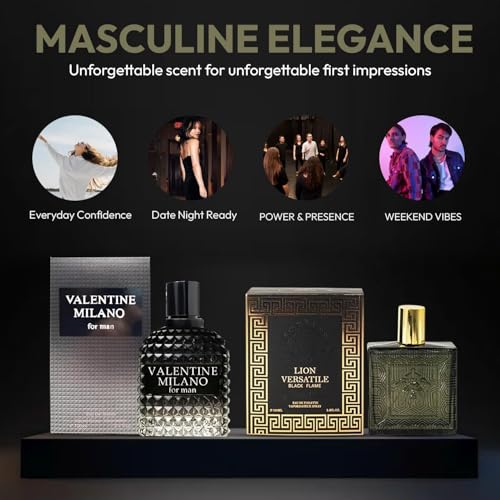 Signature Scent 4-Piece Fragrance for Men Includes Salvage/Cool Boy/Lion Versatile Black/Valentine Milano of Woody, Spicy, Citrus & Aromatic Cologne for Men