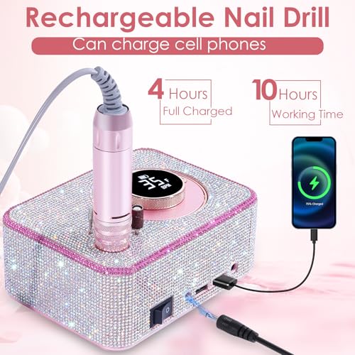 Electric Nail Drill 35000 RPM, Professional Rechargeable Nail File Kit, Nail Drill Machine, Acrylic Nail Kit for Any Manicure, Pedicure, Ideal Nail Art Tools, Designed for Salon, Home