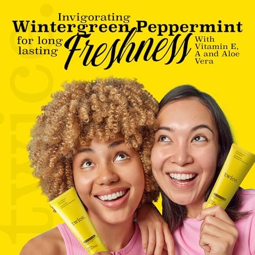 Twice Twice Oral Wellness Toothpaste with Fluoride – Natural Anticavity Toothpaste for Sensitivity Relief, Whitening & Fresh Breath, Wintergreen Peppermint, 3.4oz, 3 Pack