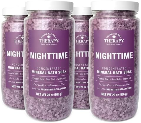 Village Naturals Therapy Nighttime Concentrated Mineral Bath Soak, 20 oz, Pack of 4