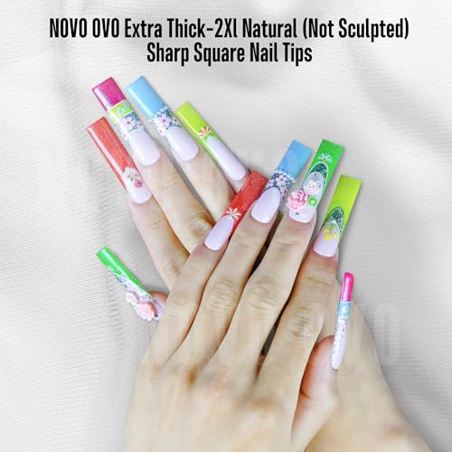 XXL Sharp Square Natural (not Sculpted) Nail Tip, Extra Thick False Nails Press on, Full Cover Soft Gel Extension Fake Nail Acrylic kit with XL L M French Tip Auxiliary Line x 15 Size 180pcs