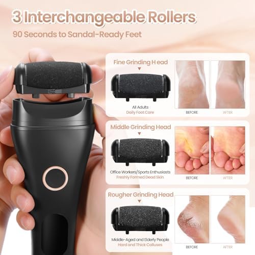 Electric Callus Remover for Feet Rechargeable - 3-Speed Adjustable Electronic Foot Filer, Effortless Smooth Feet from Hard Cracked Dry Dead Skin at Home - Pedicure Gifts for Women Men