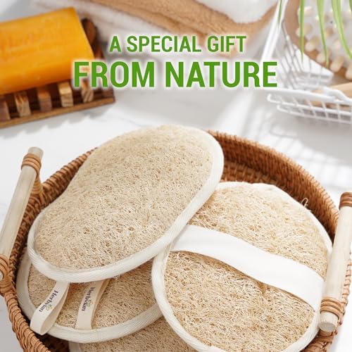 Vietnamese Natural Loofah Exfoliating Body Scrubber Pads, 100% Plant-Based Shower Luffa Sponge, Bath Loofah for Women Men, 2-Pack