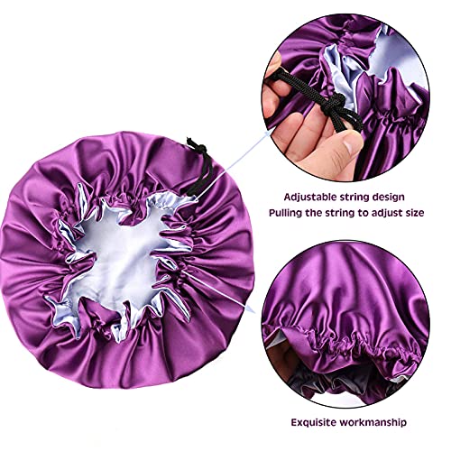 Mommy and Me Bonnet Set Satin Bonnet Sleep Cap, Adjustable Hair Bonnet for Women and Baby, Kids, Toddler (0-3 Years Old) Curly Hair Cap Double Layer (Purple/Blue)