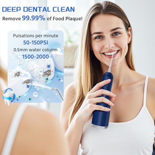 Water Dental Flosser for Teeth, 4 Modes Rechargeable Cordless Oral Irrigator 300ML Water Tank IPX7 Waterproof Portable Electric Flossers for Deep Cleaning and Gum Care, Home Travel Use, Blue