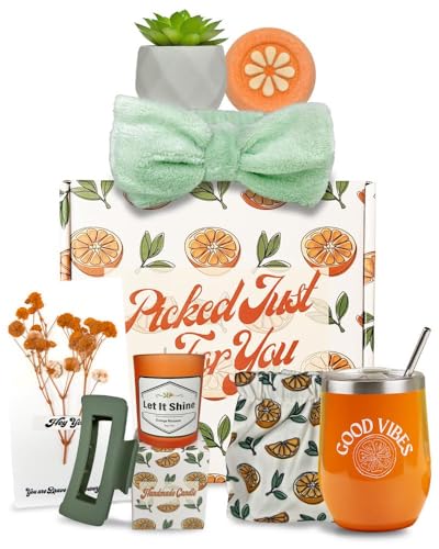 Sunny&Wise Orange Themed Gift Baskets for Women - Designed in USA - Care Package, Self Care Gifts, Get Well Soon, Thinking of You