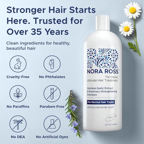 Nora Ross Classic Garlic Shampoo – Thickening and Hair Growth Shampoo for Men and Women with Normal to Dry, Thinning Hair – All Natural Anti-Dandruff and Scalp Cleanser Formula with Rosemary – 32oz