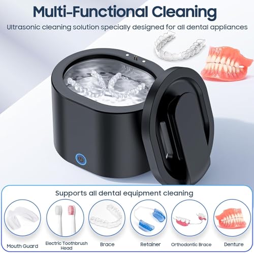 Ultrasonic Retainer Cleaner Machine for Denture: 45000Hz Portable Sonic Dental Cleaning Pod for Mouth Guard
