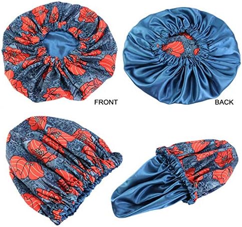Qianmome Women Double-Layer Extra Large Print Satin Bonnet Sleep Cap African Pattern Fabric Ankara Bonnets