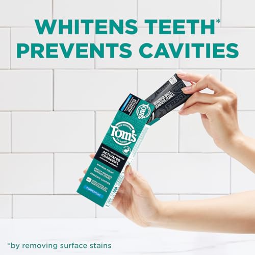 Tom's of Maine Natural Activated Charcoal Toothpaste with Fluoride, Peppermint, 4.0 Oz (Pack of 3)