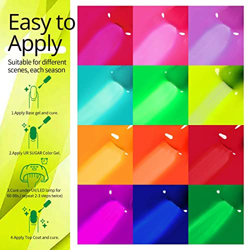 UR SUGAR Neon Gel Nail Polish Set, 12 Colors Hot Pink Orange Yellow Green Blue Red Purple Neon Pastel Color Spring Summer Nail Polish Kit Fluorescent Gel Polish Set for Home DIY Manicure Nail Salon