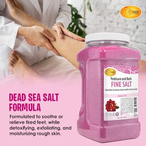 SPA REDI - Detox Foot Soak Pedicure and Bath Fine Salt, Sensual Rose, 128oz - Made with Dead Sea Salts, Argan Oil, Coconut Oil, and Essential Oil - Hydrates, Softens and Moisturizes