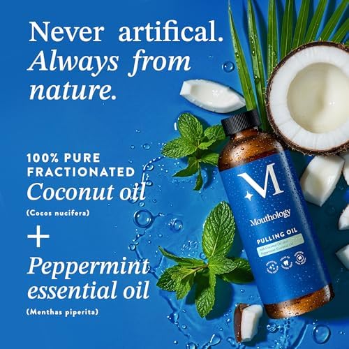 Mouthology Coconut Oil Pulling for Teeth and Gums 16oz (Made in USA), Whitening Pulling Oil Coconut Mint Mouthwash for Fresh Breath Ayurvedic Oil Pulling Mouth Gum Health Oral Care