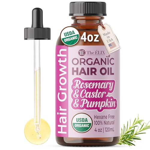 The ÉLIX USDA Organic Rosemary Oil for Hair Growth | Thickening Formula with Castor & Pumpkin Seed | for Hair Loss & Thinning | Made in USA | 4oz
